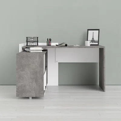Biurko narożne z regałem FUNCTION EXTRA 4 - biały/beton