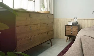 Komoda szeroka RYAN 6S 6 szuflad - orzech/czarny mat