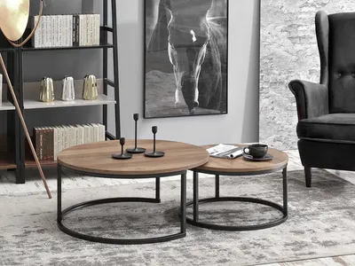Zestaw dwóch stolików KODIA XL+S - orzech vintage/czarny