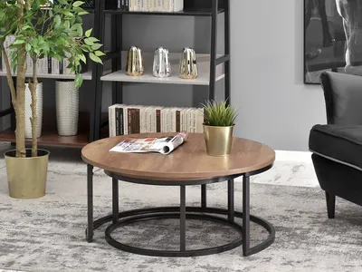 Zestaw dwóch stolików KODIA XL+S - orzech vintage/czarny