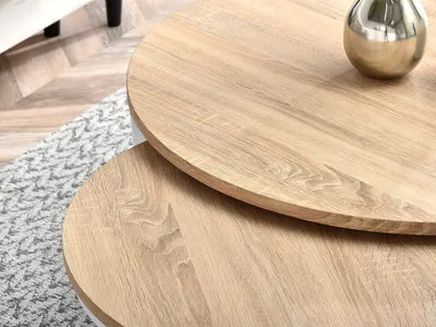 Zestaw dwóch stolików kawowych KODIA S+XL - dąb sonoma / białe nogi