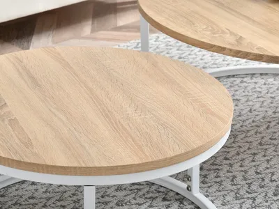 Zestaw dwóch stolików kawowych KODIA S+XL - dąb sonoma / białe nogi