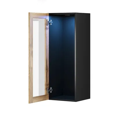 Witryna wisząca 1-drzwiowa VIDAGO 90 cm - dąb wotan/czarny mat