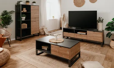 Stolik kawowy z szufladą SUMATRA - brązowy/antracyt mat