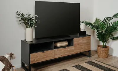 Szafka RTV 1-drzwiowa SUMATRA 2 szuflady - brązowy/antracyt mat