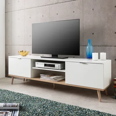 Szafka RTV GÖTEBORG 2D 160 cm - biały mat/dąb sonoma