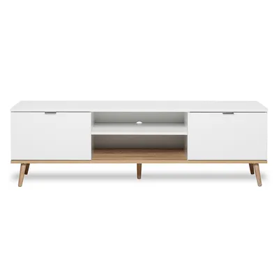 Szafka RTV GÖTEBORG 2D 160 cm - biały mat/dąb sonoma