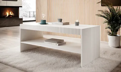 Stolik kawowy z półką MALIA 120 cm - biały mat
