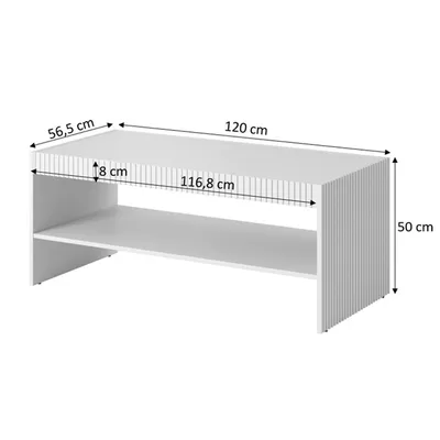 Stolik kawowy z półką MALIA 120 cm - biały mat