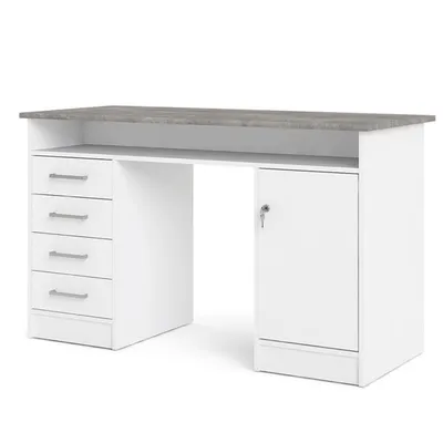 Biurko 1-drzwiowe z czterema szufladami FUNCTION 4S1D - biały/beton