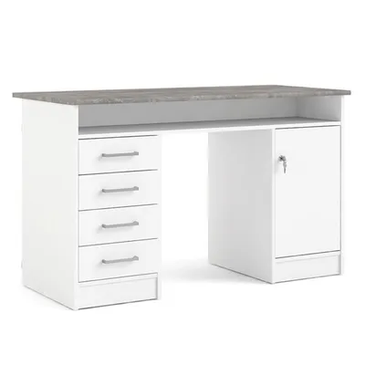 Biurko 1-drzwiowe z czterema szufladami FUNCTION 4S1D - biały/beton