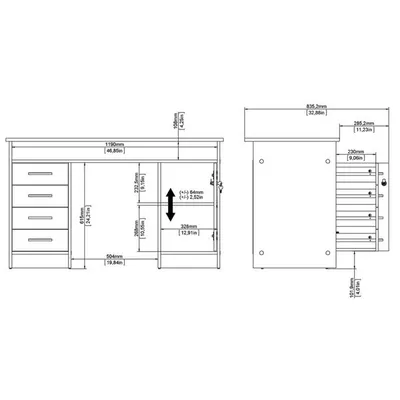 Biurko 1-drzwiowe z czterema szufladami FUNCTION 4S1D - biały/beton