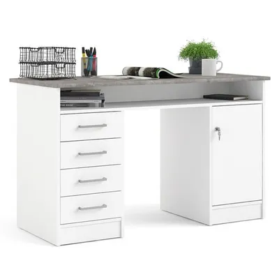 Biurko 1-drzwiowe z czterema szufladami FUNCTION 4S1D - biały/beton
