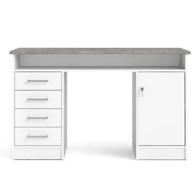 Biurko 1-drzwiowe z czterema szufladami FUNCTION 4S1D - biały/beton