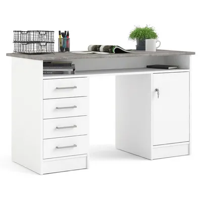 Biurko 1-drzwiowe z czterema szufladami FUNCTION 4S1D - biały/beton