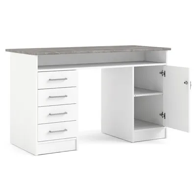 Biurko 1-drzwiowe z czterema szufladami FUNCTION 4S1D - biały/beton