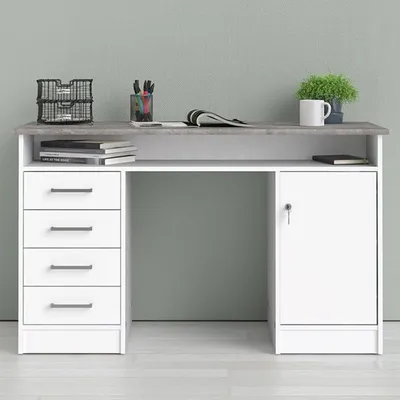 Biurko 1-drzwiowe z czterema szufladami FUNCTION 4S1D - biały/beton
