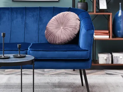 Sofa 2-osobowa welurowa ESTEL - granatowy/czarny