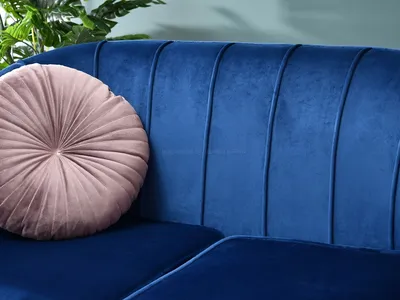 Sofa 2-osobowa welurowa ESTEL - granatowy/czarny