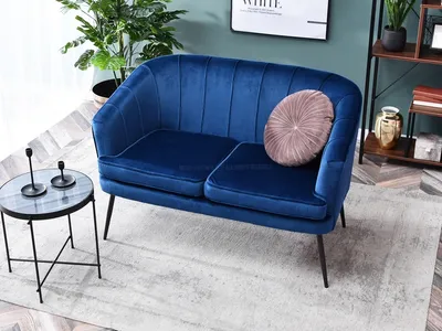 Sofa 2-osobowa welurowa ESTEL - granatowy/czarny