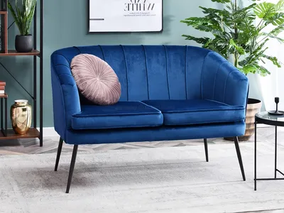 Sofa 2-osobowa welurowa ESTEL - granatowy/czarny
