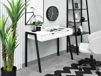 Biurko minimalistyczne z szufladami LUND - biały/czarny