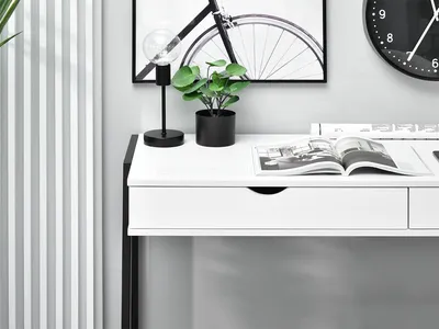 Biurko minimalistyczne z szufladami LUND - biały/czarny