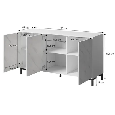 Komoda 3-drzwiowa LATINA 150 cm - biały mat