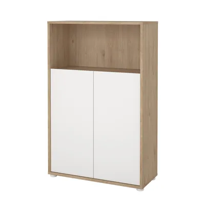 Regał niski z drzwiami SIGN 80 cm - jackson hickory/biały mat 