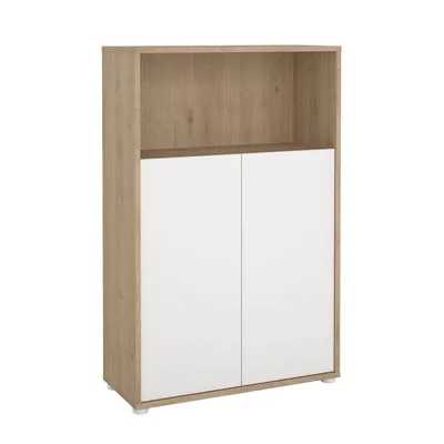 Regał niski z drzwiami SIGN 80 cm - jackson hickory/biały mat 