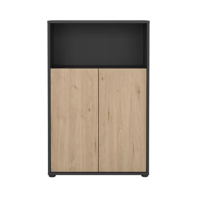 Regał niski z drzwiami SIGN 80 cm - szary mat/jackson hickory
