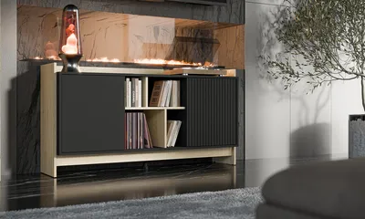 Komoda MONOLIT 150 - dąb cremona / czarny mat