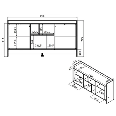 Komoda MONOLIT 150 - dąb cremona / czarny mat