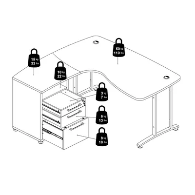 Biurko narożne z kontenerkiem PRIMA 159 cm - dąb sonoma