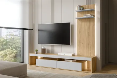 Panel ścienny TV VERONA - dąb tajga/szary mat