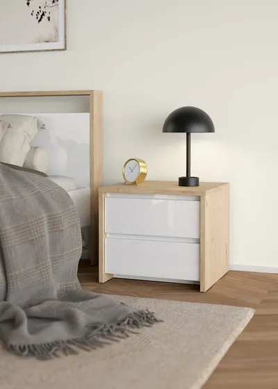 Szafka nocna NEXT 2 szuflady - biały połysk/jackson hickory