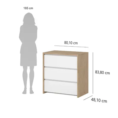Komoda NEXT 3 szuflady - biały połysk/jackson hickory