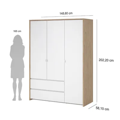 Szafa 3-drzwiowa z szufladami NEXT - biały połysk/jackson hickory