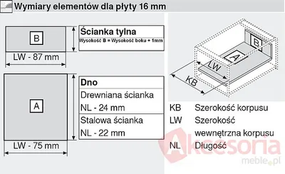 Tandembox Wys.D(M+2R)=198mm Głęb.45cm 30kg SZARA Hamulec
