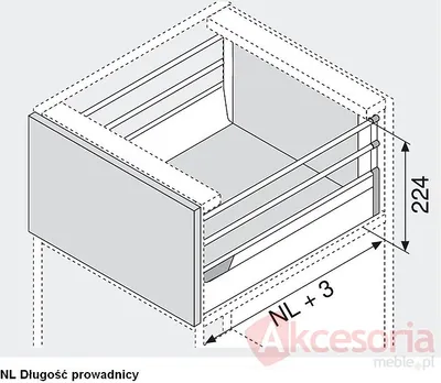 Tandembox Wys.D(M+2R)=198mm Głęb.45cm 30kg SZARA Hamulec