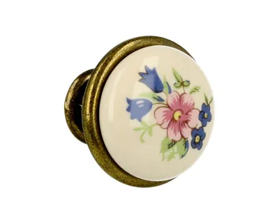 Gałka GP19 - mosiądz antyczny, porcelana mleczna z kwiatem / fi 29 mm