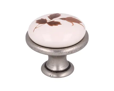 Gałka GP19 - nikiel patynowany, porcelana mleczna z liśćmi / fi 29 mm