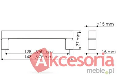 Rys. techniczny Reling RE07 ZnAl Chrom Satynowy Rozstaw 384 mm