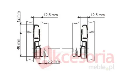 Rys. techniczny Prowadnica rolkowa dł 45cm. częściowy wysuw, biała