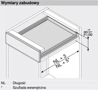 Szuflada METABOX / wys. N=54 mm / dł. 50 cm / 25 kg / wysuw 75% / szary