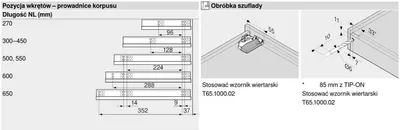 Prowadnica TANDEM 550H dł.35cm OTWIERANIE DOTYKOWE 75%Wysuw 30kg