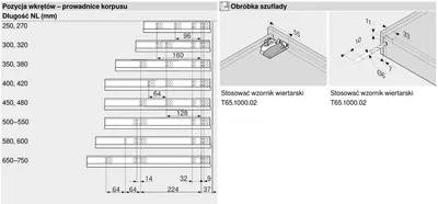 Prowadnica TANDEM 560H dł.50cm OTWIERANIE DOTYK. 100%Wysuw 30kg