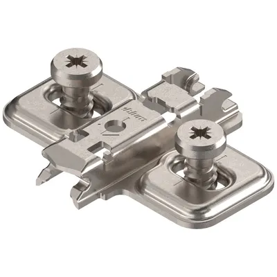 Prowadnik krzyżakowy do zawiasu CLIP - nikiel / dyst. 0 mm / wys. 8.5 mm / regul. wysokości / z Euro