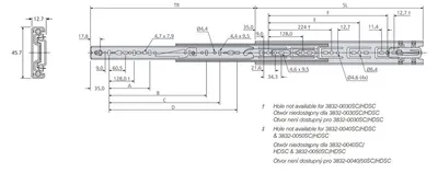 Prowadnica kulkowa DZ3832-SC / dł. 40 cm / 45 kg / wysuw 100% / samodomyk