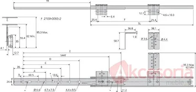 Prowadnica 2109 Klawiaturowa 40cm 35kg wysuw75% Czarna Accuride